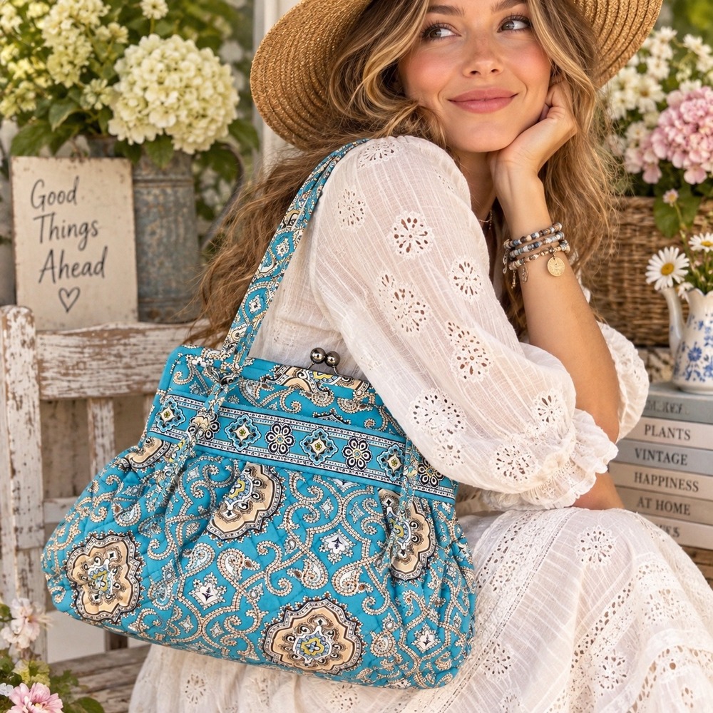 Vera Bradley Alice Totally Turquoise Kiss Lock Shoulder Bag Retired Y2K Paisley